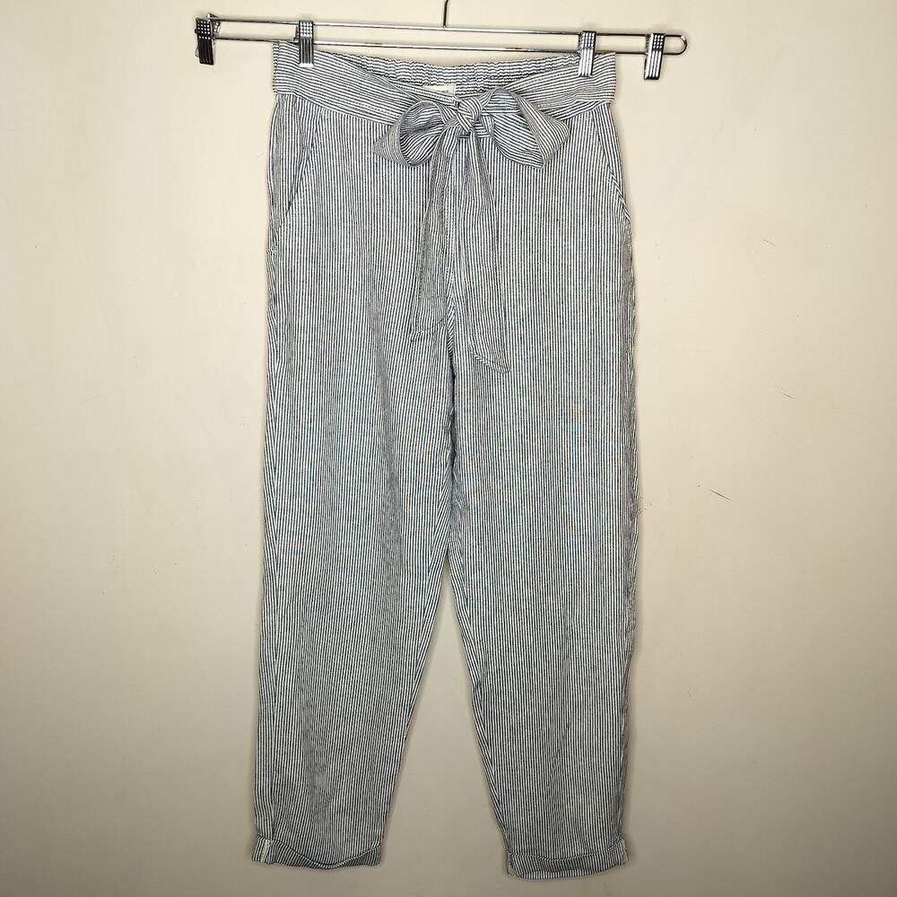 Max Studio Pants Striped Linen Blend Tie‎ Waist